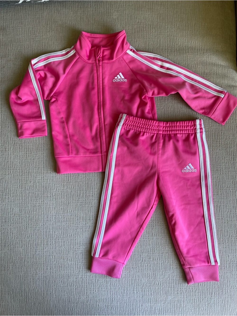 adidas Hot Pink Kids Track Jacket and Pants Set with White Stripes